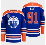 Men's Edmonton Oilers #91 Evander Kane Royal 2024 Stanley Cup Final Patch Stitched Jersey