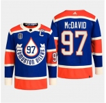 Men's Edmonton Oilers #97 Connor McDavid Royal 2024 Stanley Cup Final Patch Heritage Classic Primegreen Stitched Jersey
