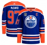 Men's Edmonton Oilers #97 Connor McDavid Royal 2024 Stanley Cup Final Patch Stitched Jersey