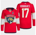 Men's Florida Panthers #17 Evan Rodrigues Red 2024 Stanley Cup Final Patch Stitched Jersey