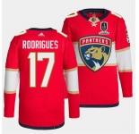 Men's Florida Panthers #17 Evan Rodrigues Red Home 2024 Stanley Cup Champions Stitched Jersey
