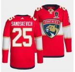Men's Florida Panthers #25 Mackie Samoskevich Red Home 2024 Stanley Cup Champions Stitched Jersey