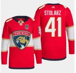 Men's Florida Panthers #41 Anthony Stolarz Red 2024 Stanley Cup Final Patch Stitched Jersey