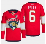 Men's Florida Panthers #6 Mike Reilly Red 2024 Stanley Cup Final Patch Stitched Jersey