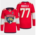 Men's Florida Panthers #77 Niko Mikkola Red 2024 Stanley Cup Final Patch Stitched Jersey