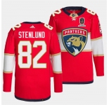 Men's Florida Panthers #82 Kevin Stenlund Red Home 2024 Stanley Cup Champions Stitched Jersey