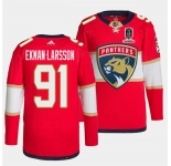 Men's Florida Panthers #91 Oliver Ekman-Larsson Red Home 2024 Stanley Cup Champions Stitched Jersey