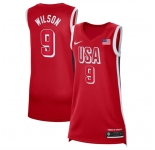 Women's USA Basketball #9 A'ja Wilson Red 2024 Swingman Stitched Jersey