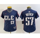 Youth Cleveland Guardians #57 Shane Bieber Number Navy 2024 City Connect Limited Stitched Jersey