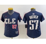 Youth Cleveland Guardians #57 Shane Bieber Number Navy 2024 City Connect Limited Stitched Jerseys