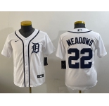 Youth Detroit Tigers #22 Parker Meadows White Cool Base Stitched Jersey