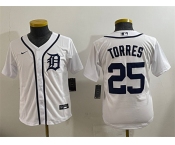 Youth Detroit Tigers #25 Gleyber Torres White Cool Base Stitched Baseball Jersey