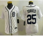 Youth Detroit Tigers #25 Gleyber Torres White Cool Base Stitched Jersey