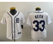 Youth Detroit Tigers #33 Colt Keith White Cool Base Stitched Jersey