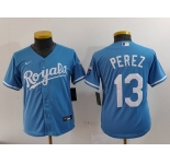 Youth Kansas City Royals #13 Salvador Perez Light Blue Cool Base Stitched Jersey