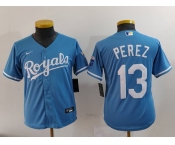 Youth Kansas City Royals #13 Salvador Perez Light Blue Cool Base Stitched Jersey