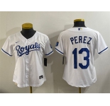 Youth Kansas City Royals #13 Salvador Perez White Cool Base Stitched Baseball Jersey