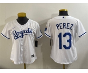 Youth Kansas City Royals #13 Salvador Perez White Cool Base Stitched Baseball Jersey
