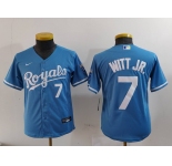 Youth Kansas City Royals #7 Bobby Witt Jr Number Light Blue Cool Base Stitched Jersey