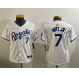 Youth Kansas City Royals #7 Bobby Witt Jr. White 2024 Home Limited Stitched Baseball Jersey