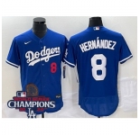 Men Nike Los Angeles Dodgers Enrique Hernandez #8 Blue Flex Base 2024 World Series Champions Stitched MLB Jersey