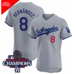 Men Nike Los Angeles Dodgers Enrique Hernandez #8 Gray Flex Base 2024 World Series Champions Stitched MLB Jersey II