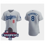Men Nike Los Angeles Dodgers Enrique Hernandez #8 Gray Flex Base 2024 World Series Champions Stitched MLB Jersey