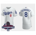 Men Nike Los Angeles Dodgers Enrique Hernandez #8 White Flex Base 2024 World Series Champions Stitched MLB Jersey