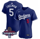 Men Nike Los Angeles Dodgers Freddie Freeman #5 Blue Flex Base 2024 World Series Champions Stitched MLB Jersey