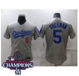 Men Nike Los Angeles Dodgers Freddie Freeman #5 Gray Flex Base 2024 World Series Champions Stitched MLB Jersey