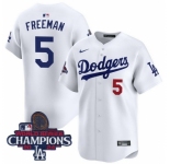 Men Nike Los Angeles Dodgers Freddie Freeman #5 White Flex Base 2024 World Series Champions Stitched MLB Jersey