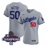 Men Nike Los Angeles Dodgers Mookie Betts #50 Gray Flex Base 2024 World Series Champions Stitched MLB Jersey