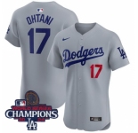 Men Nike Los Angeles Dodgers Shohei Ohtani #17 Gray Flex Base 2024 World Series Champions Stitched MLB Jersey