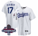 Men Nike Los Angeles Dodgers Shohei Ohtani #17 White Cool Base 2024 World Series Champions Stitched MLB Jersey
