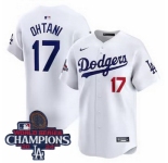 Men Nike Los Angeles Dodgers Shohei Ohtani #17 White Flex Base 2024 World Series Champions Stitched MLB Jersey