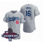 Men Nike Los Angeles Dodgers Will Smith #16 Gray Flex Base 2024 World Series Champions Stitched MLB Jersey
