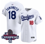 Men Nike Los Angeles Dodgers Yoshinobu Yamamoto #18 White Flex Base 2024 World Series Champions Stitched MLB Jersey