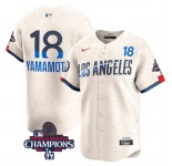 Men's Los Angeles Dodgers #18 Yoshinobu Yamamoto Cream 2024 World Series Champions City Connect Limited Stitched Baseball Jersey