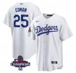 Men's Los Angeles Dodgers #25 Tommy Edman White 2024 World Series Champions Cool Base Stitched Baseball Jersey