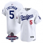 Men's Los Angeles Dodgers #5 Freddie Freeman White 2024 World Series Champions Home Limited Stitched Baseball Jersey