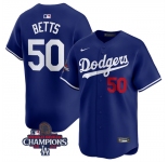 Men's Los Angeles Dodgers #50 Mookie Betts Royal 2024 World Series Champions Alternate Limited Stitched Baseball Jersey