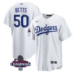 Men's Los Angeles Dodgers #50 Mookie Betts White 2024 World Series Champions Cool Base Stitched Baseball Jersey