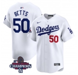 Men's Los Angeles Dodgers #50 Mookie Betts White 2024 World Series Champions Home Limited Stitched Baseball Jersey