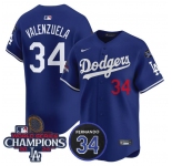 Men's Los Angeles Dodgers Active Player Cuatom Royal 2024 World Series Champions With Fernando Memorial Patch Alternate Limited Stitched Baseball Jersey