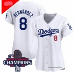 Women Nike Los Angeles Dodgers Enrique Hernandez #8 White Flex Base 2024 World Series Champions Stitched MLB Jersey