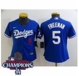 Women Nike Los Angeles Dodgers Freddie Freeman #5 Blue Flex Base 2024 World Series Champions Stitched MLB Jersey