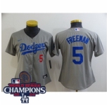 Women Nike Los Angeles Dodgers Freddie Freeman #5 Gray Flex Base 2024 World Series Champions Stitched MLB Jersey