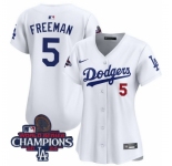 Women Nike Los Angeles Dodgers Freddie Freeman #5 White Flex Base 2024 World Series Champions Stitched MLB Jersey