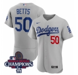 Women Nike Los Angeles Dodgers Mookie Betts #50 Gray Flex Base 2024 World Series Champions Stitched MLB Jersey II