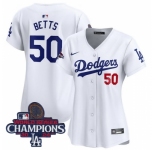 Women Nike Los Angeles Dodgers Mookie Betts #50 White Flex Base 2024 World Series Champions Stitched MLB Jersey